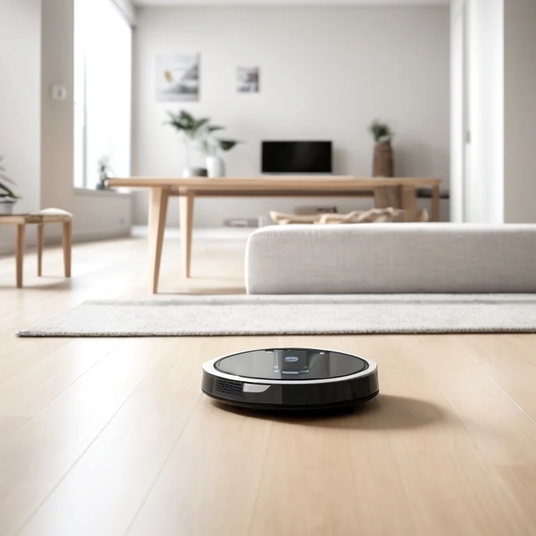 CleanLabBot の掃除ロボットがリビングルームを効率よく清掃している様子